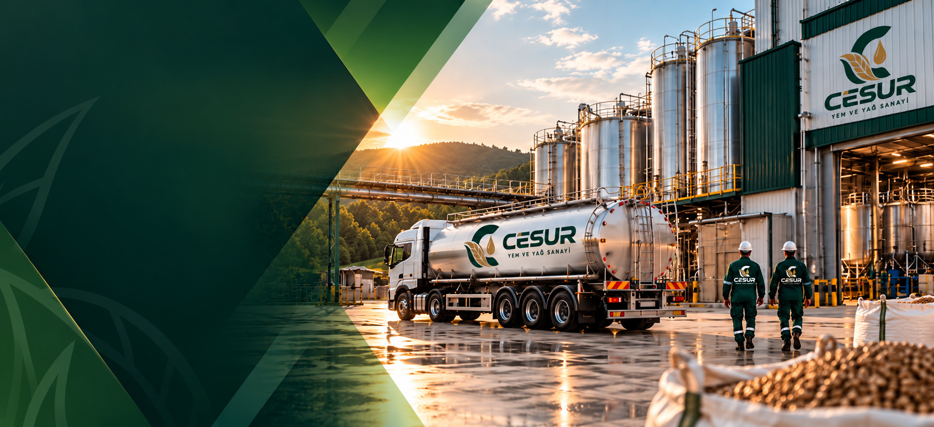 Cesur tesisinde tanker, paslanmaz çelik silolar ve yürüyen iki çalışan